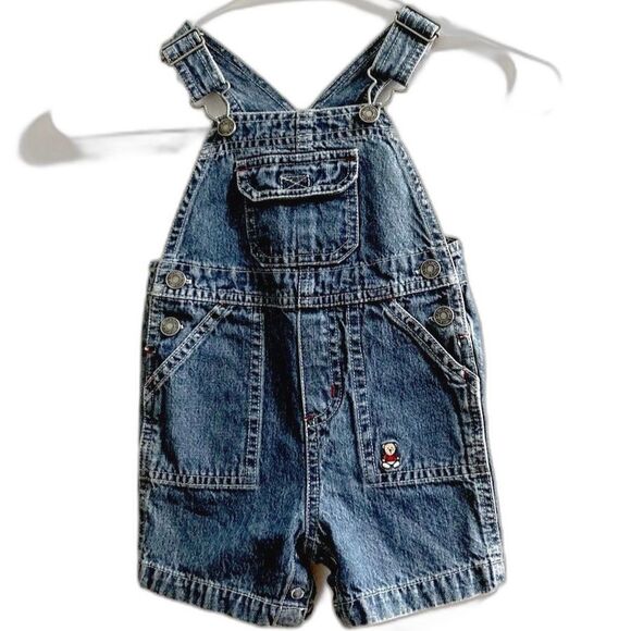 CARTERS Denim Jean Shortalls Overalls TEDDY BEAR Snap Bottom Buckle 12 Months - Picture 2 of 13